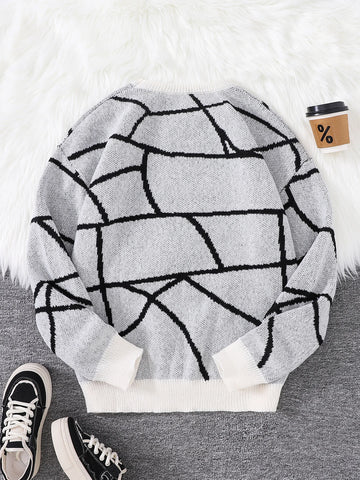 New Popular Autumn and Winter Broken Pattern Pullover Sweater Casual Round Neck Contrast Color Knitted Men's Pullover